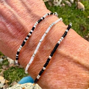 Miyuki delicas seed bead bracelet set black & white + sterling silver 2mm beads